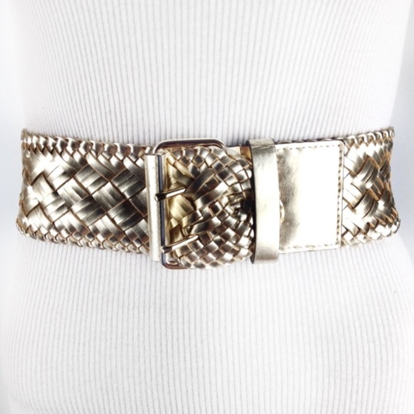 BCBG WAIST BELT GOLD BRAIDED WOVEN VEGAN LEATHER